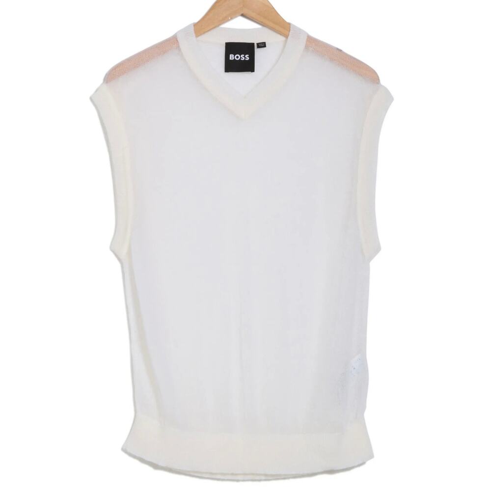 BOSS Lucid Sheer Mohair V-Neck Sweater Vest M White Ivory Knit NWT Menswear